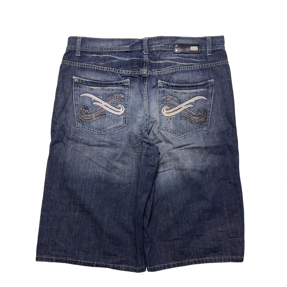 Vintage Ecko Unltd Baggy Denim Shorts Mens 38 Distressed Embroidered Y2K